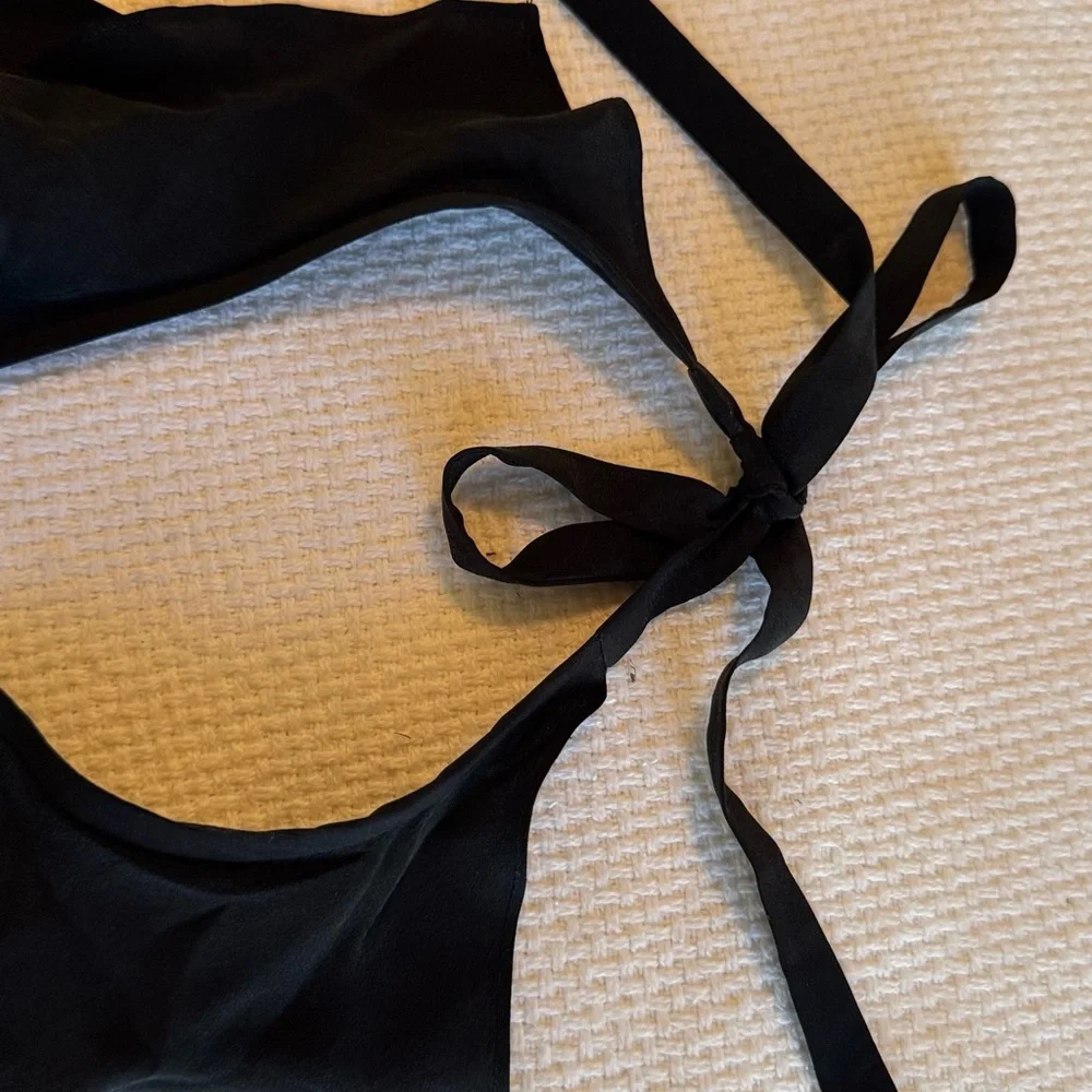 TIBI 100% Silk Little Black Ruffle Mini Dress Halter Neck Bow Waist ❗️550 MSRP❗️